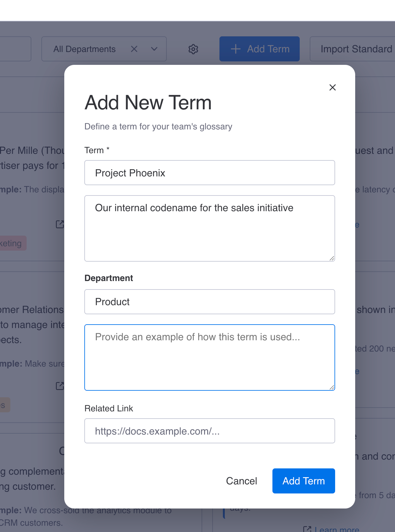 Add New Term Modal