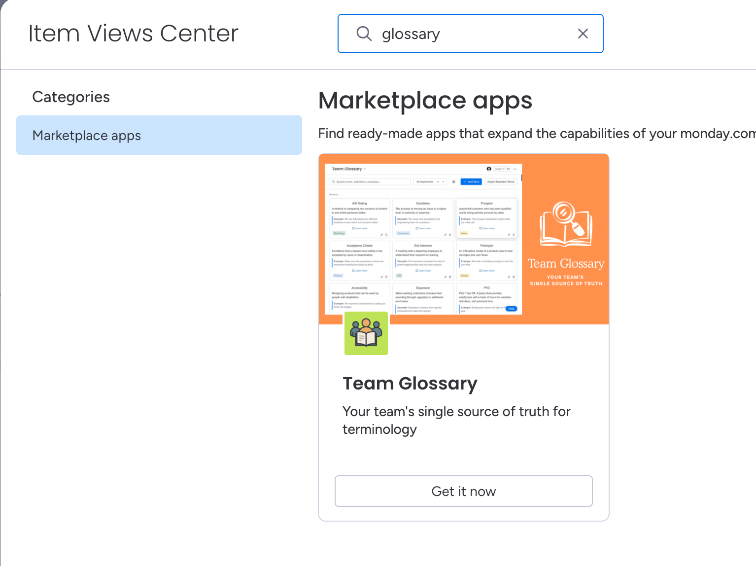 Installing Team Glossary Item Panel - Step 2